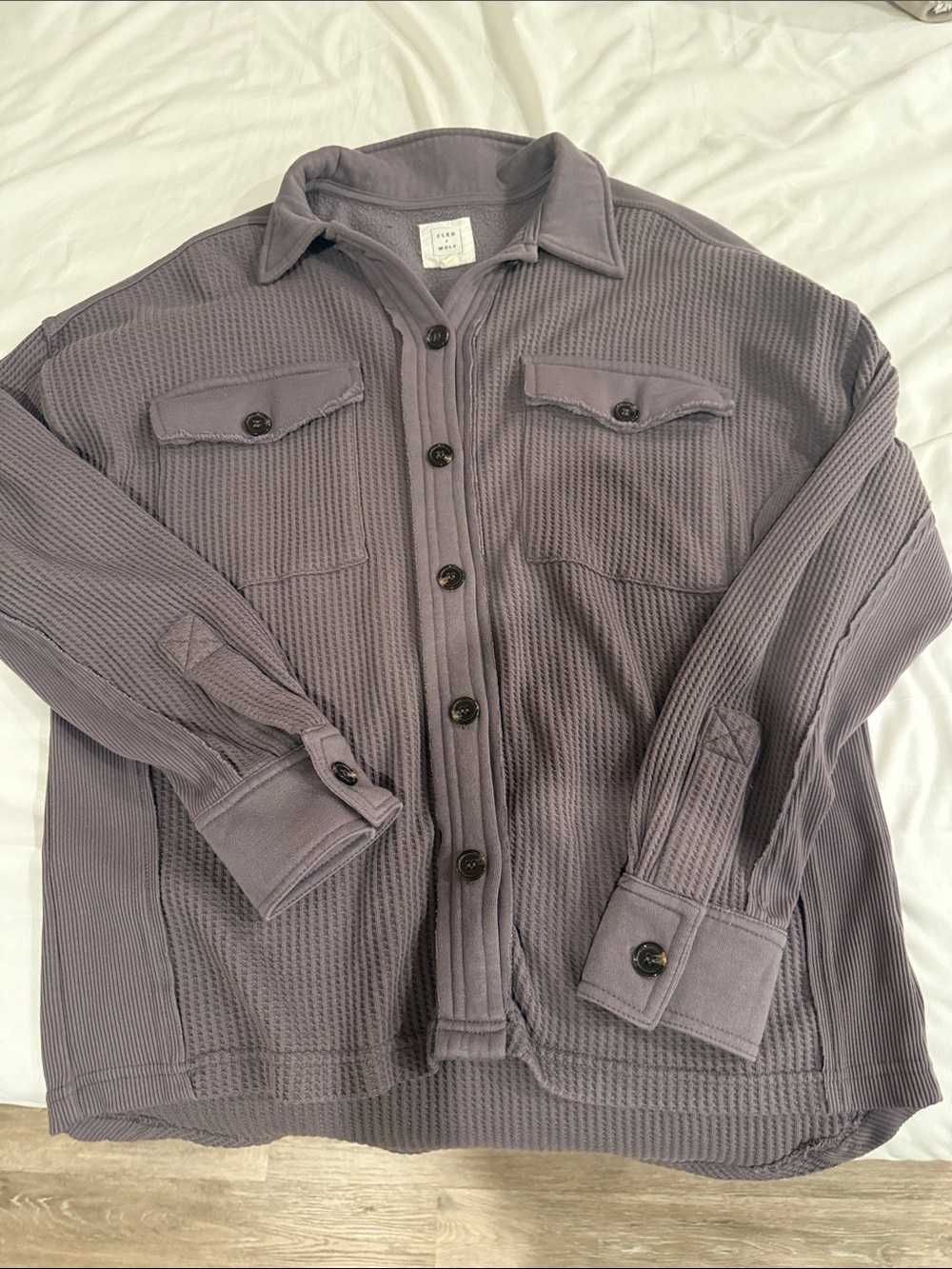 Women’s Textured Button-Front Overshirt Jacket